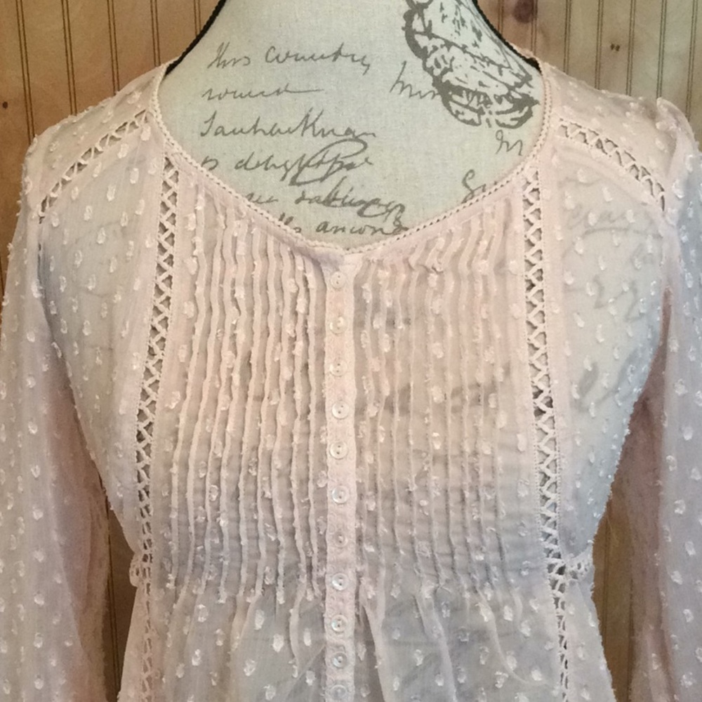 UO Kimchi Blue Pink pleated sheer blouse s… - Picture 4 of 6